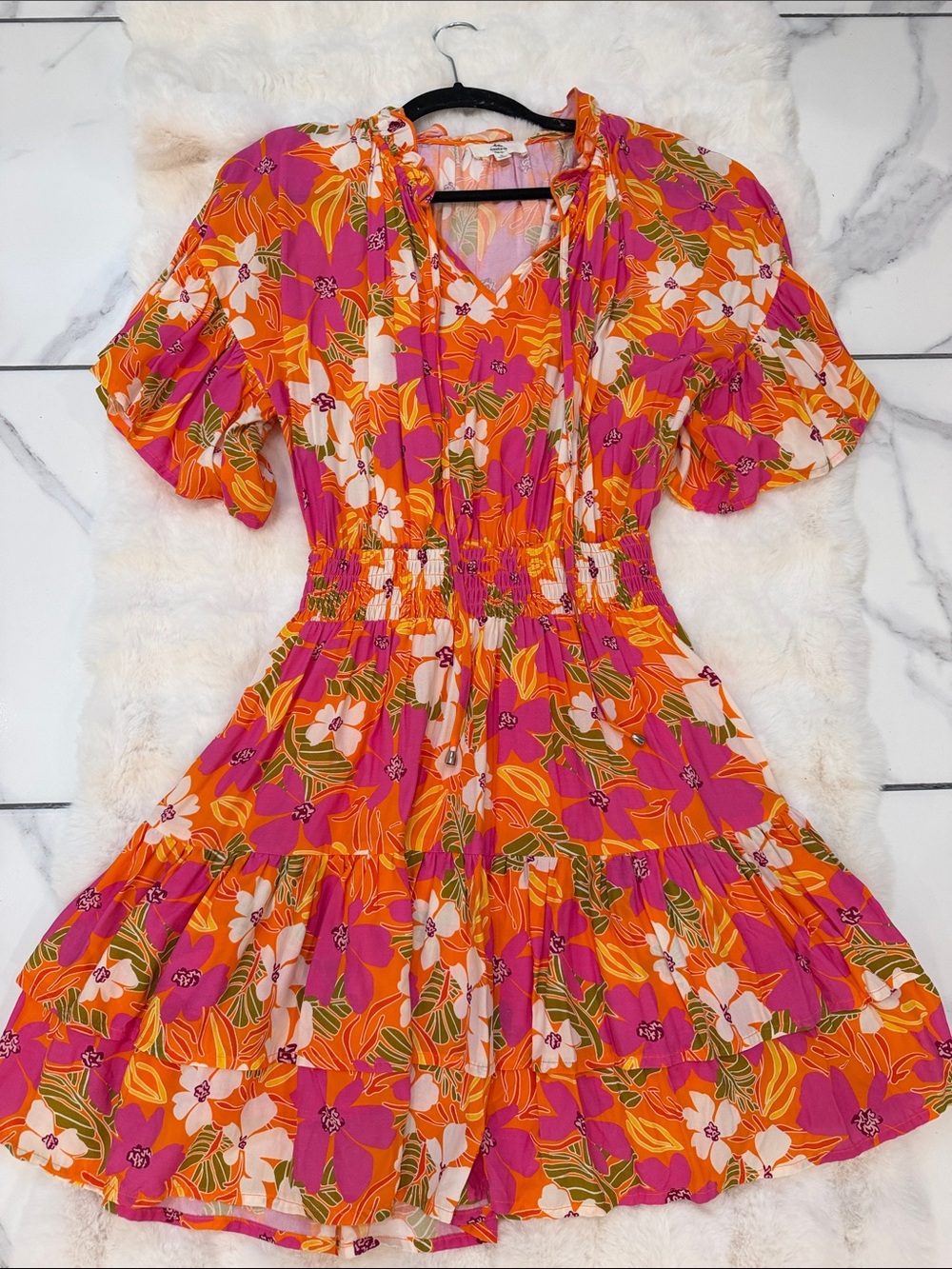 entro Pink and Orange Floral Midi Dress